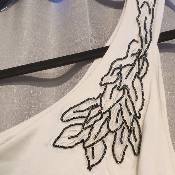 One Shoulder, Beaded, Rouched Tank - White - Picture 2 of 3